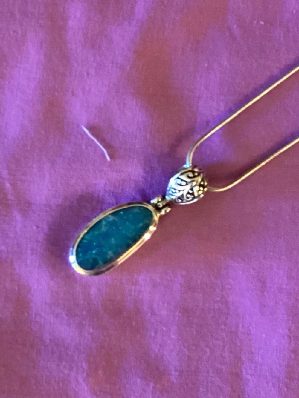 Genuine Blue Opal & Sterling Pendant with 18” Chain
